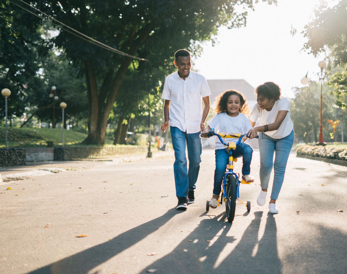 Family playing together in a park